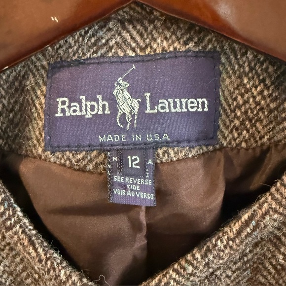 Ralph Lauren Polo Wool Tweed Herringbone Blazer Collarless Made in USA 12 - Picture 3 of 15
